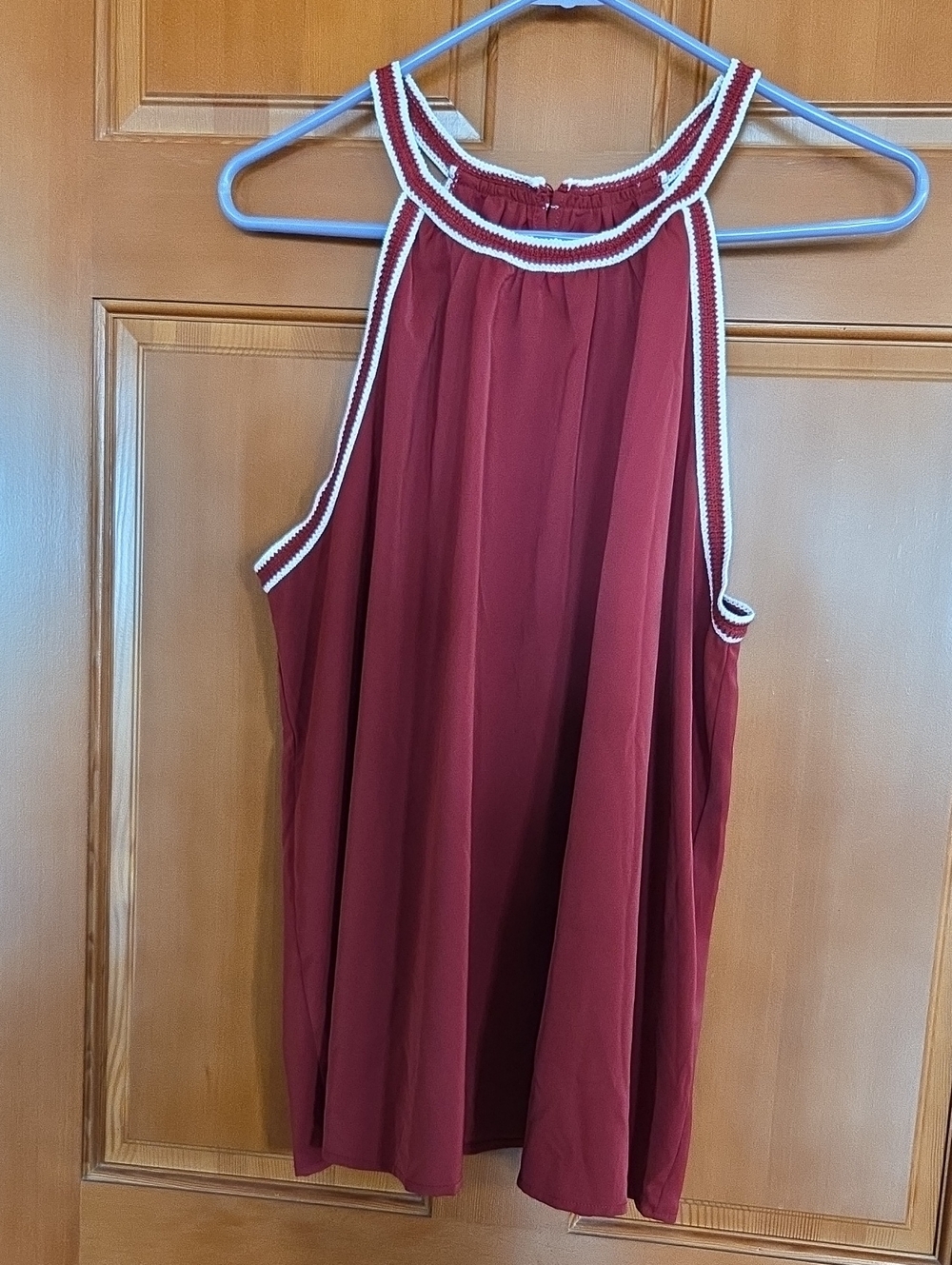 Kirundo Sleeveless Halter Top in Burgundy with Knit Contrast Trim PP23" L27"